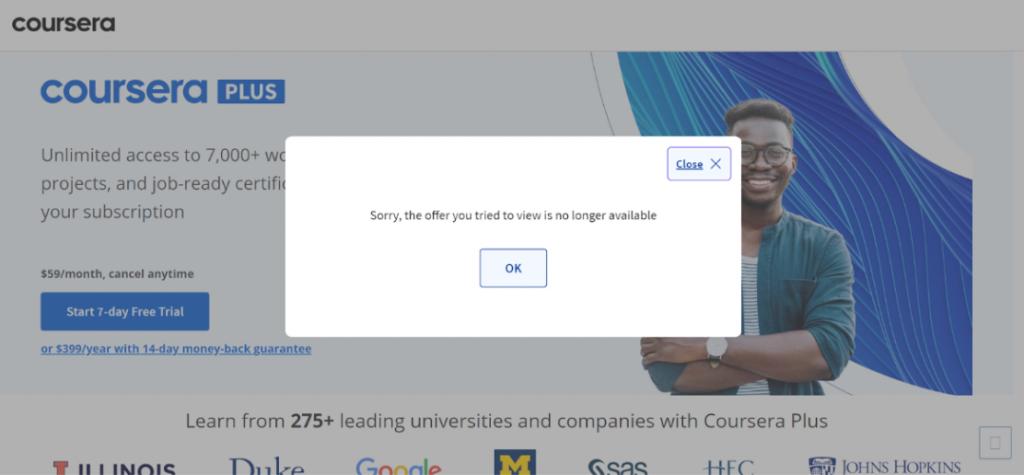 Coursera Plus Discount Offer No Longer Available
