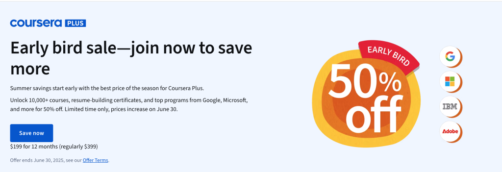Coursera Plus discount $199 Coursera Plus discount $199