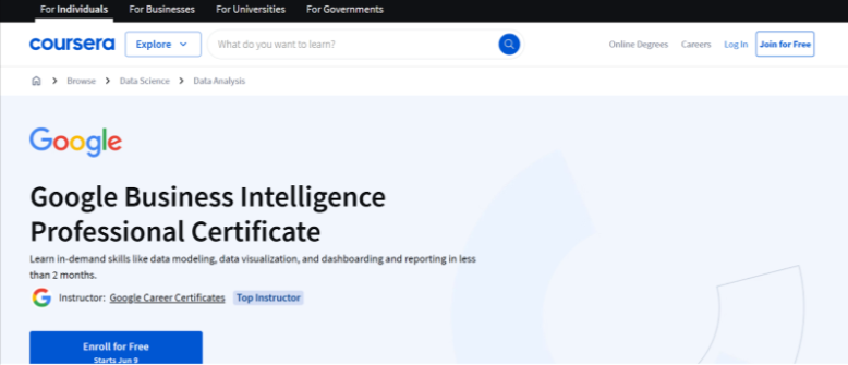 Google Business Intelligence Professional Certificate Google Business Intelligence Professional Certificate