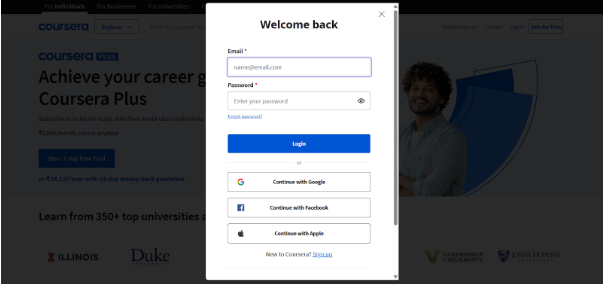 Log in to Coursera Account Log in to Coursera Account